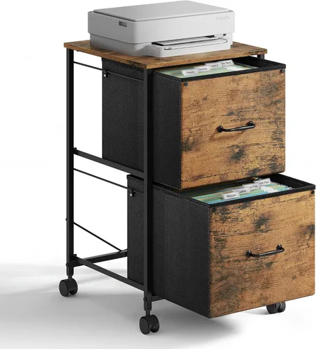 Vista 10 de DEVAISE Archivador móvil de 2 cajones, soporte para impresora rodante, archivador vertical de tela que se ajusta a tamaño A4 o carta para oficina