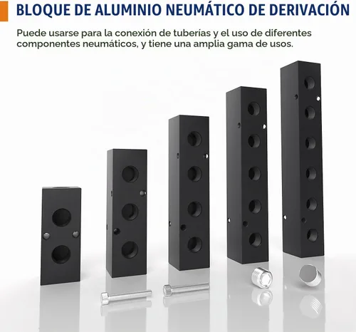 Vista 5 de Colector de aire 1/4 NPT, bloque divisor neumático de manguera