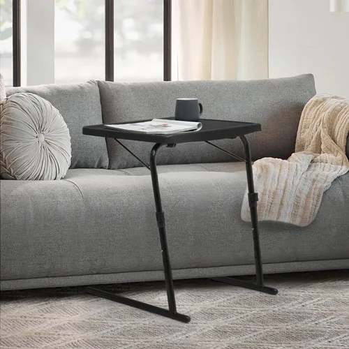 Vista 11 de Magshion Bandeja de TV inclinable ajustable de 22 pulgadas, mesa para cena en cama o sofá, cómoda mesa negra plegable con 3 ajustes de ángulo