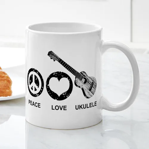 Vista 6 de CafePress Peace Love - Taza de café de cerámica para ukelele (11 oz (11.0 fl oz)
