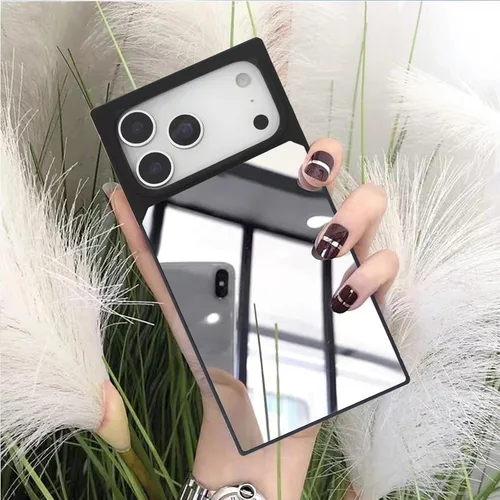 Vista 6 de LUVI Funda rectangular compatible con iPhone 14 para mujer, maquillaje, bonito diseño de espejo de cristal brillante de lujo con parachoques
