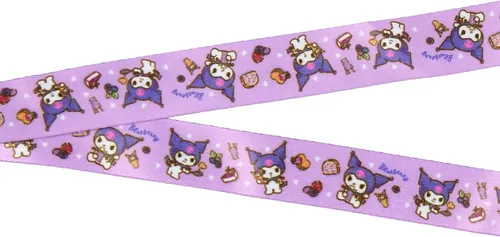 Vista 4 de Sanrio Kuromi Soporte para tarjetas de identificación con cordón con colgante de goma y calcomanía coleccionable