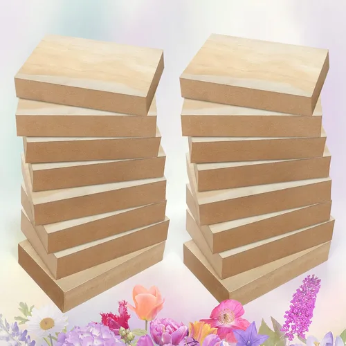 Vista 3 de Paquete de 16 bloques de madera sin terminar para manualidades, tablero de madera MDF de 4.92 x 3 x 1 pulgadas, paneles rectangulares de madera