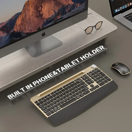 Vista 7 de JOYACCESS Combo de teclado y ratón inalámbricos, teclado inalámbrico de tamaño completo de 2.4 GHz con cómodo reposamuñecas, rueda de volumen