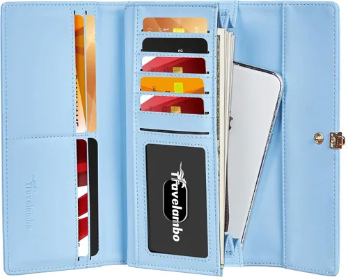 Vista 7 de Travelambo Womens Wallet PU Leather RFID Blocking Multi Card Holder Large Capacity Organizer Zipper Coin Purse