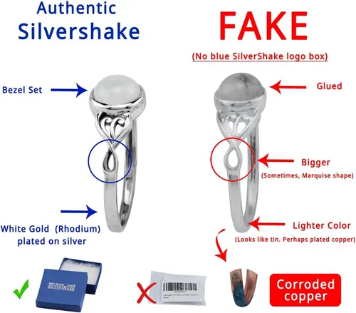 Vista 2 de Silvershake Anillo solitario de plata de ley 925 con piedra lunar natural de 0.27.