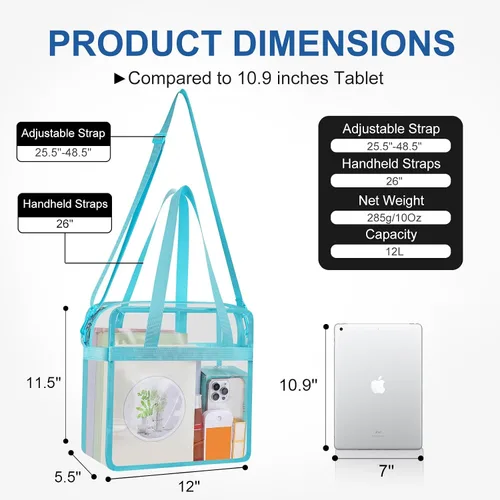 Vista 2 de USPECLARE Clear Tote Bag for Stadium Events, 12x6x12 Transparent Stadium Bag for Work, Sports Games,Gym，Concerts