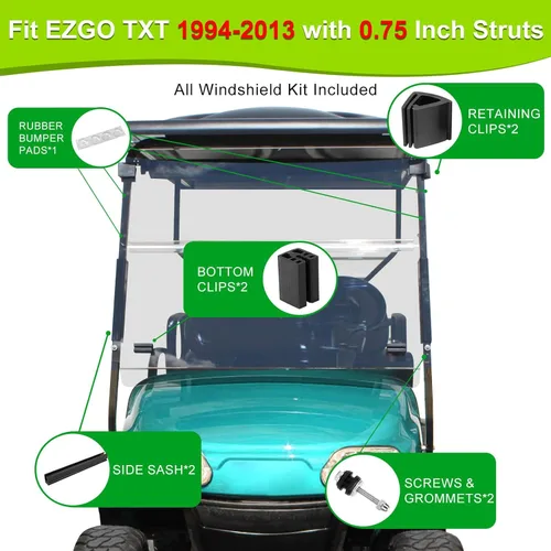 Vista 3 de EZGO TXT Golf Cart Windshield Clips Kit fit EZGO TXT DCS PDS 1994 Up Golf Carts (Notes: Check Variations for Right Struts Size)