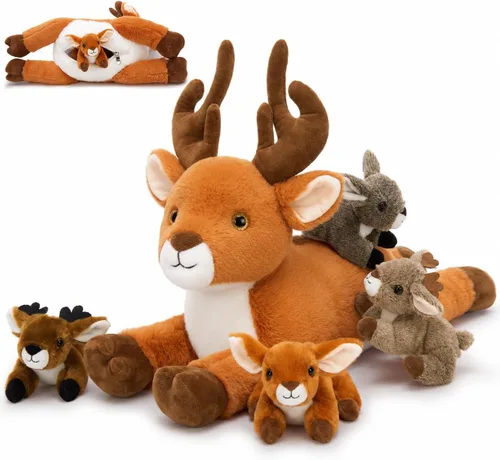 Vista 10 de MorisMos 4 piezas de animales salvajes africanos de peluche, mamá de 18 pulgadas con 3 cachorros de bebé, juguetes de peluche suaves y esponjosos