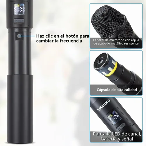 Vista 5 de Sistema de micrófono inalámbrico UHF de 4 canales con micrófonos de auriculares Lavalier, frecuencias ajustables de 4 x 50, ideal para reuniones