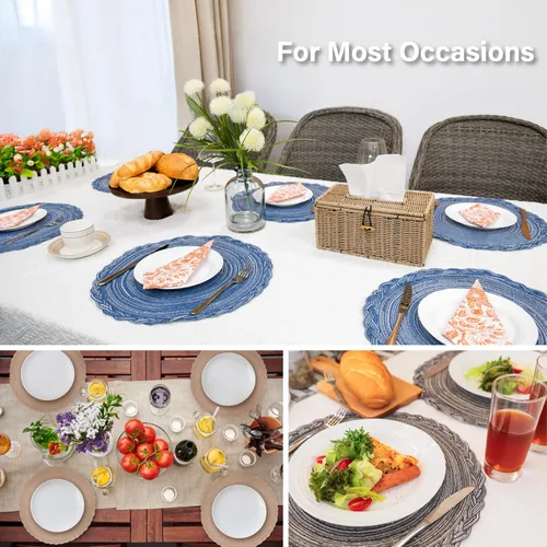 Vista 6 de myHomeBody Juego de 8 manteles individuales redondos trenzados, tejidos resistentes al calor, manteles individuales para mesas de comedor, debajo