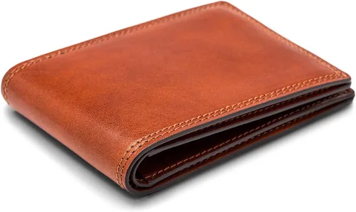 Vista 3 de Bosca Billetera pequeña de cuero plegable para hombre, Ámbar, Colección Dolce - Cartera pequeña plegable