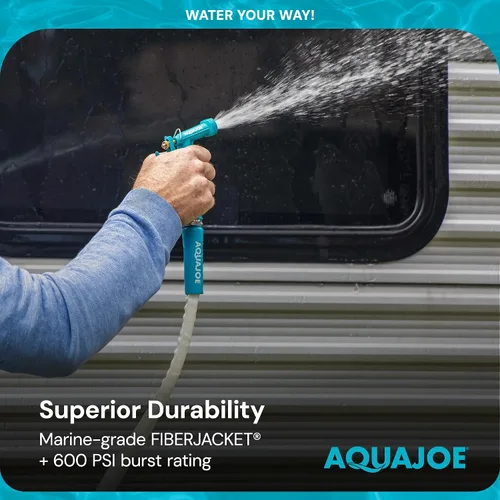 Vista 8 de Aqua Joe AJFJH50-58-RV - Manguera de agua para autocaravana con chaqueta flexible de fibra de grado marino, 50 pies, herramienta de riego