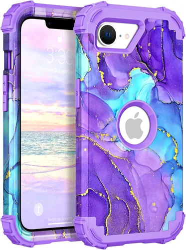 Vista 86 de Hocase Funda para iPhone SE 2022/2020, resistente a prueba de golpes, de plástico duro+goma de silicona, funda protectora híbrida para iPhone SE