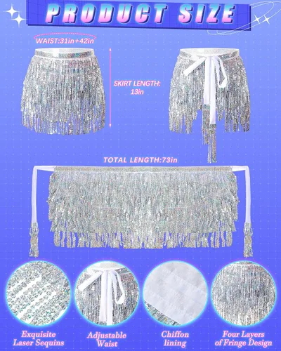 Vista 3 de Faldas de lentejuelas con borlas y pantalones cortos metálicos para mujer
