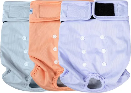 Vista 9 de Leekalos - Pañales reutilizables y lavables para perras (paquete de 3 unidades) - Pañales para perros altamente absorbentes - Tamaño ajustable