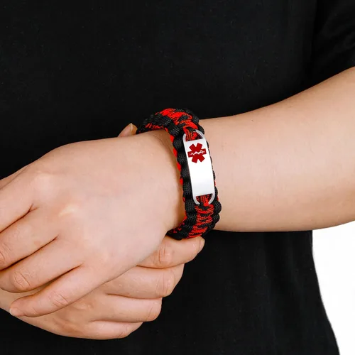 Vista 15 de Pulsera de alerta médica Paracord para hombres y mujeres Pulsera de identificación médica de acero inoxidable con hebillas de liberación lateral