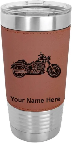 Vista 11 de LaserGram - Vaso de 20 onzas con aislamiento al vacío, estilo motocicleta, grabado personalizado incluido (piel sintética, estilo béisbol)