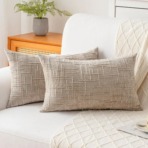 Vista 16 de Fundas de almohada decorativas de 18 x 18 pulgadas, juego de 4, suaves, sólidas, de estilo granja, fundas de almohada de chenilla para sofá, fundas
