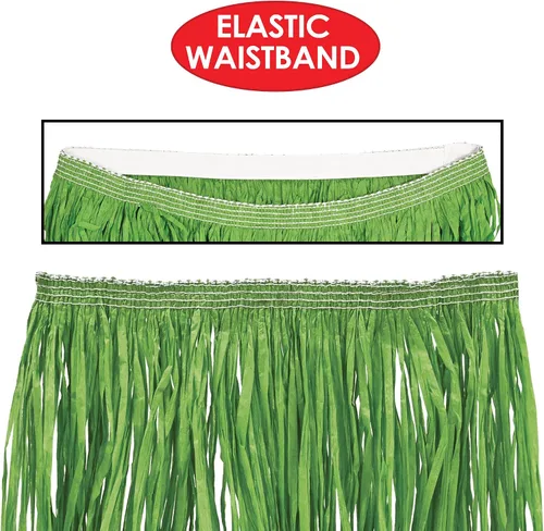 Vista 4 de Beistle Minifaldas hula para adultos en verde, paquete de 2 accesorios de fiesta hawaiana, disfraz de falda de hierba para fiesta de surf, playa