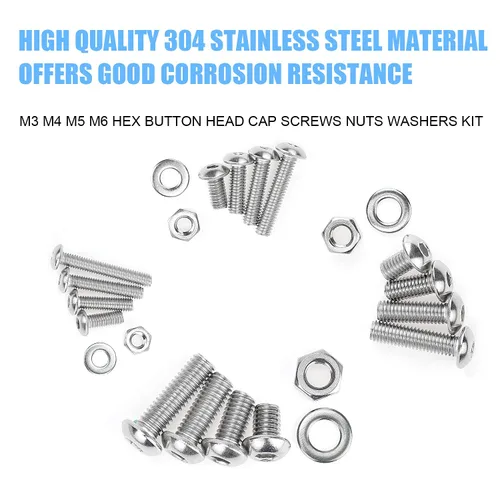 Vista 2 de DYWISHKEY 520 piezas M3 M4 M5 M6, 304 tornillos de cabeza hexagonal de acero inoxidable 304, tornillos, tuercas, arandelas, kit surtido con llaves