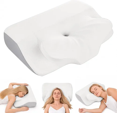 Vista 9 de LeMotech Almohada cervical de doble cara, almohada ergonómica de espuma viscoelástica con lado cómodo tradicional, soporte de cuello para dormir