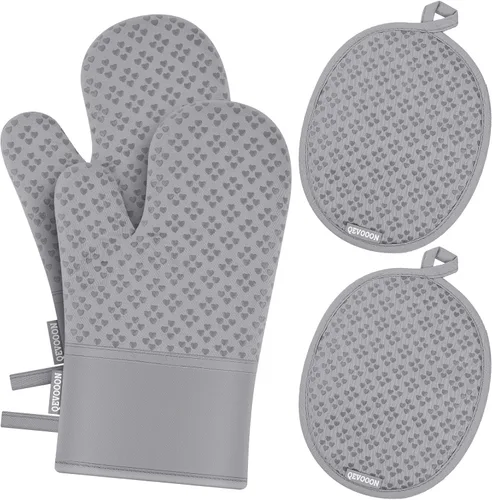 Vista 7 de Manoplas de horno y soportes para ollas 4 juegos, guantes de horno resistentes al calor de 500 ℉ y soporte para ollas, guantes de horno