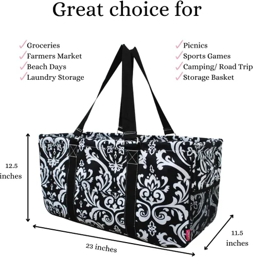 Vista 294 de NGIL Bolsa de comestibles reutilizable extra grande plegable de gran tamaño para comestibles, almacenamiento, picnic, playa, Estampado