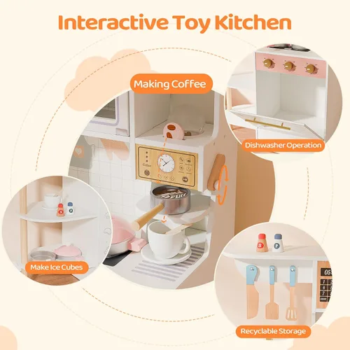 Vista 3 de JOYMOR Juego de Cocina Infantil, Cocina para Niños Pequeños con Fregadero de Cocina y Abundantes Accesorios de Cocina, Ideal para el Juego Creativo