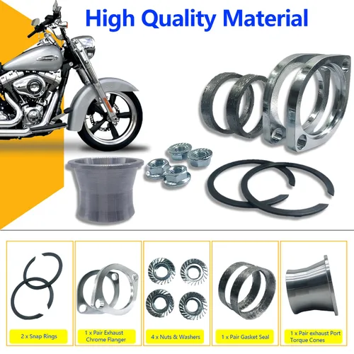 Vista 4 de Kit de juntas y conos de torque y brida cromada con tuercas y arandelas compatible con modelos Touring Dyna Softail Sportster Evolution Big Twin