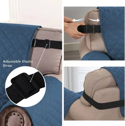Vista 51 de H.VERSAILTEX Funda de sofá resistente al agua para sofá de 3 cojines, reversible, protector de muebles acolchado con correa elástica, funda de sofá