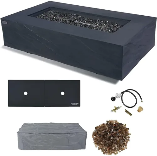 Vista 30 de Elementi+ Mesa de Fuego de Gas Colorado de Hormigón Fundido de 56" Rectangular, Hoguera al Aire Libre con Ignición Electrónica Incluye Cubierta