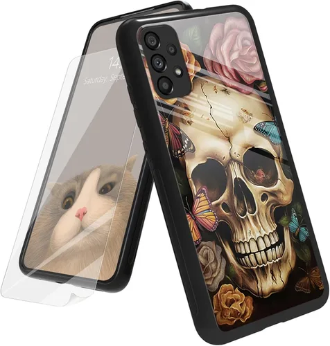 Vista 98 de Funda para Samsung Galaxy A12 5G con protector de pantalla, parte trasera de vidrio templado + TPU de silicona suave que absorbe los golpes