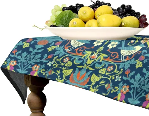 Vista 364 de Mantel Floral Retro de Pájaros, Diseño Original Bohemio William Morris Estampado Cubierta de Mesa para Hogar Picnic Fiesta Comedor Cocina William