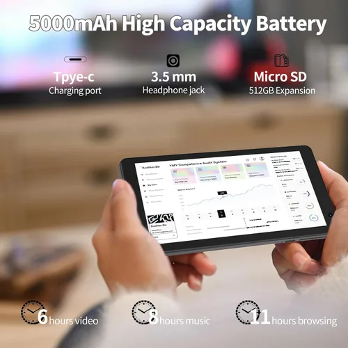 Vista 4 de Tabletas Android 14 de 8 pulgadas, Tablet PC de cuatro núcleos, 8 GB de RAM+64 GB ROM 512 GB expandir, batería de 5000 mAh, cámaras duales de 2+8
