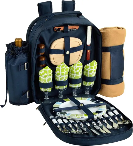 Vista 3 de Picnic at Ascot Mochila de picnic para 4 personas equipada con enfriador, soporte para vino aislado y manta - Diseñada y montada en los Estados