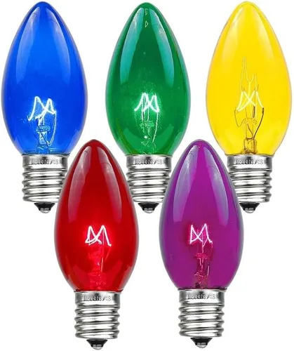 Vista 9 de Paquete de 25 bombillas de repuesto para cadena de luces de Navidad al aire libre C9 base E17/C9, 7 vatios Azul
