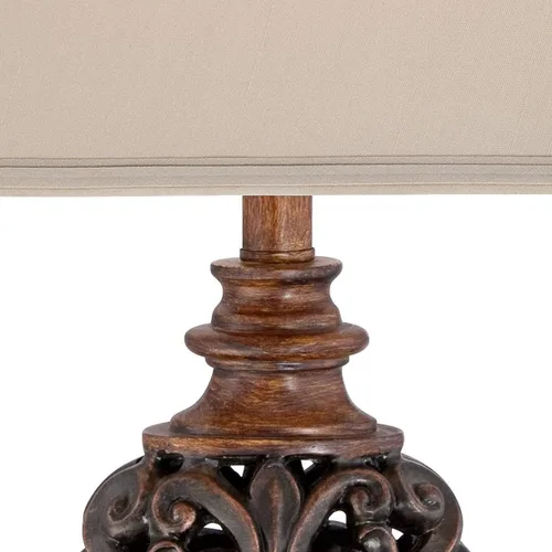 Vista 3 de Regency Hill Exeter Lámparas de Mesa de Estilo Tradicional 30" de Alto Juego de Tamaño Completo de 2 Bronce Madera Tallada Hoja Crema Pantalla