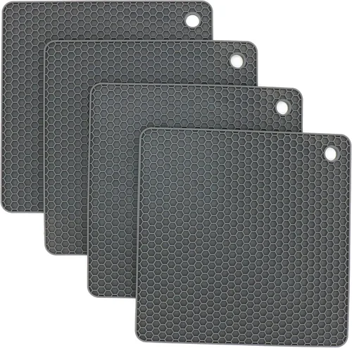 Vista 7 de Juego de 2 salvamanteles de silicona de 9 x 12 pulgadas, multiuso, antideslizantes, flexibles, duraderos, resistentes al calor, color rojo, verde