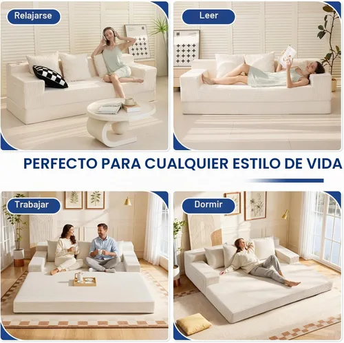 Vista 5 de Sofá cama convertible 2 en 1 sin hueso, sofá cama futón de pana, sofá plegable de compresión, sofá cama con 3 almohadas para dormitorio, sala