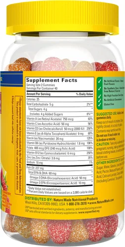 Vista 12 de Nature Made Multivitamínico + Omega-3, gomitas multivitamínicas para mujeres y hombres, apoyo nutricional diario, 80 vitaminas y minerales
