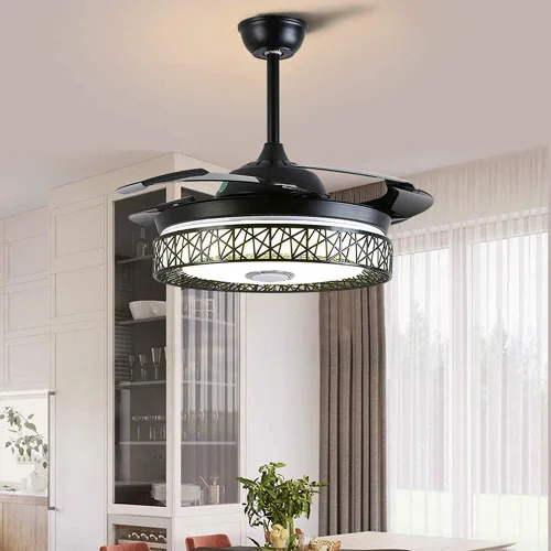 Vista 5 de Fandian Ventilador de techo inteligente moderno de 42 pulgadas con luces, altavoz Bluetooth, accesorios de iluminación, control remoto, cuchillas