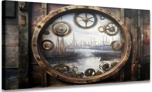 Vista 14 de Arte de pared mecánico floral para mujer, arte de pared de metal steampunk, retrato de diosa de diosa, impresión en lienzo vintage, escultura