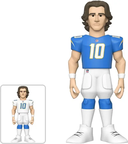Vista 3 de Paquete de figuras de fútbol de Tackle Funko Pop Gold Bundle: Jugadores de equipo Zach Wilson New York + Justin Herbert Los Angeles W/ Chance of