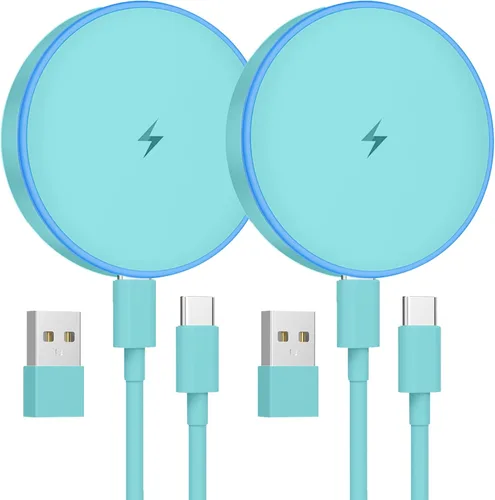 Vista 12 de MagSafe Charger 2 Pack Magnetic Wireless Charger Fast Charging Pad Dos cables USB-C y dos adaptadores USB-A, compatibles con iPhone Blanco