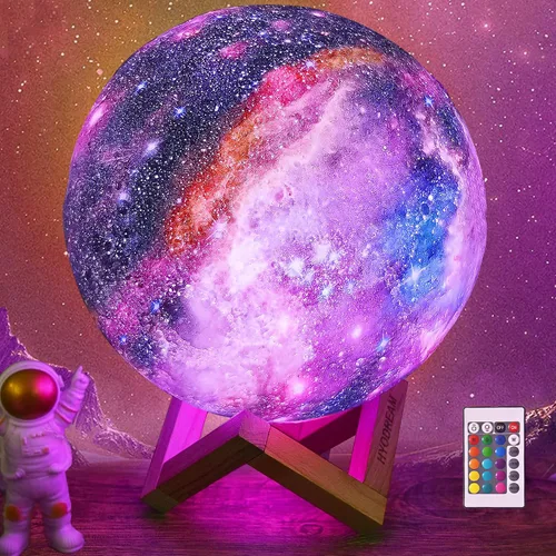 Vista 8 de Lámpara de luna de 4.3'' para niños, luz nocturna, lámpara de galaxia, 16 colores, luz LED con control táctil y remoto, lámpara de mesita de noche