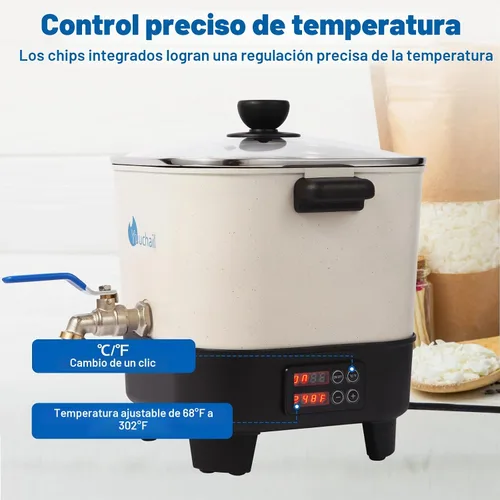 Vista 2 de Yuuchail Derretidor de cera para hacer velas, olla grande de cera de 7 cuartos con pantalla digital y parte inferior inclinada antiadherente, fácil