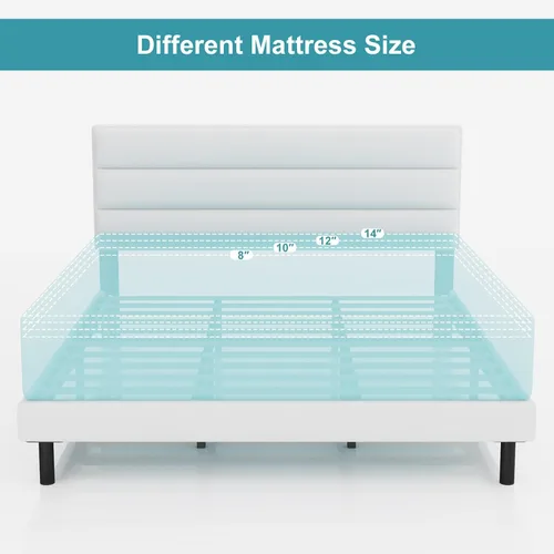 Vista 7 de IYEE NATURE Base de cama de tamaño matrimonial con cabecero, plataforma resistente con soporte de listones de madera, sin somier, base de colchón