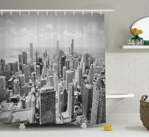 Vista 60 de Ambesonne Cortina de ducha de gaviotas, cielo nublado y gaviota voladora, imagen de meteorología de paisaje nublado, juego de decoración de baño