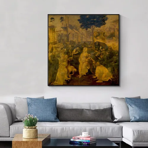 Vista 2 de Yomcut Póster de Leonardo da Vinci – Impresión de la adoración de los magos – Impresión vintage en lienzo – Póster de artista famoso